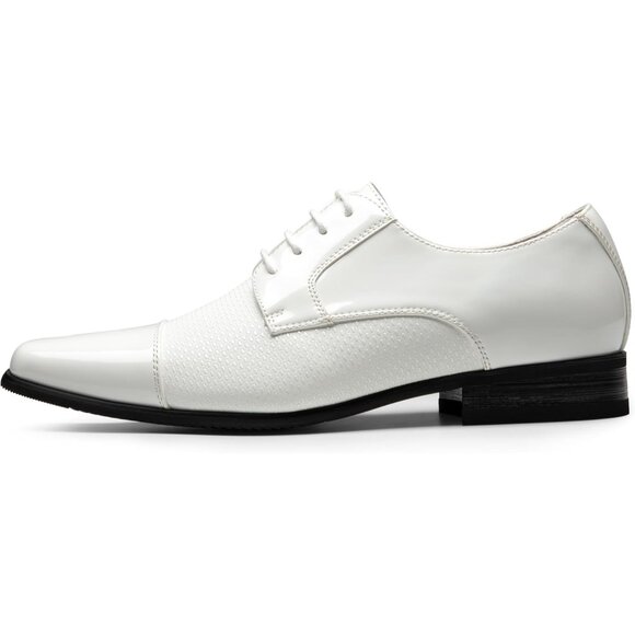 Bruno Marc Men's White Tuxedo Shoe Slip on Classic Patent Velvet Leather Loafers - Picture 2 of 9